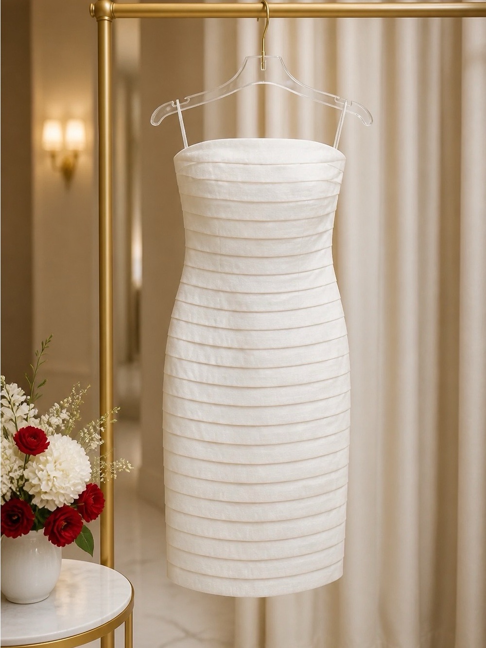 OFF-WHITE STRETCH STRAPLESS DRESS SIZE SMALL